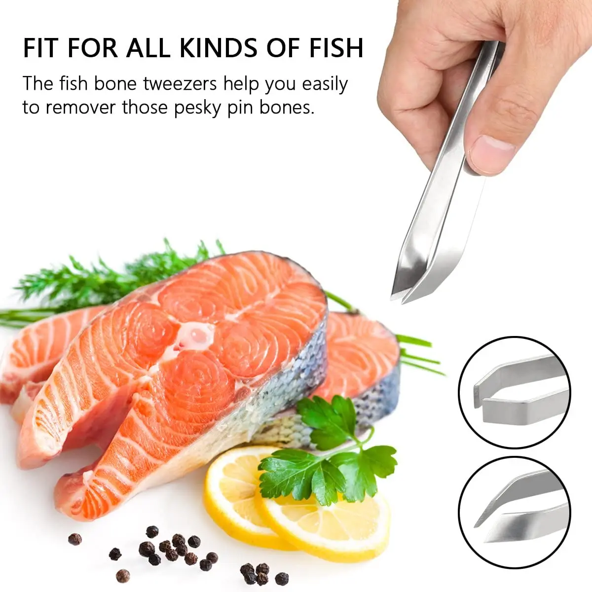 1pc Stainless Steel Fish Bone Tweezer Food Clips Food Tongs Hair Removal  Tool Angled Ham Tweezers