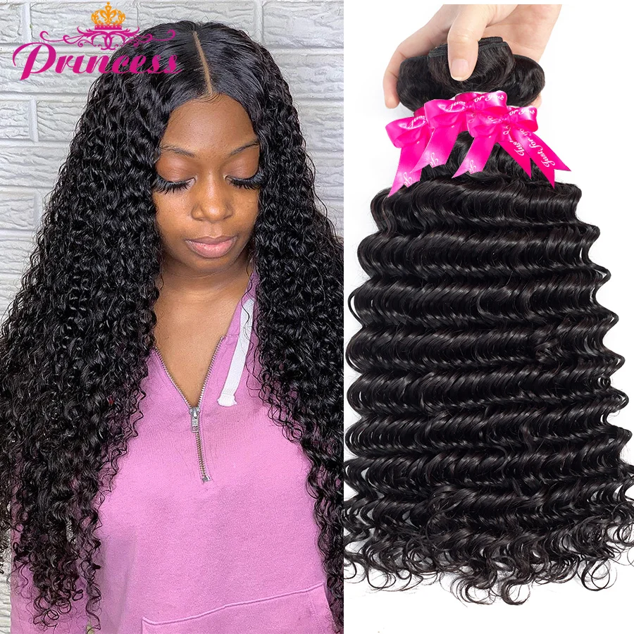 Extensão de cabelo humano, linda princesa ondulada, feixes 1/3/4 feixes ...