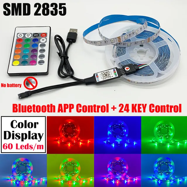 RGB LED Lights Strip Bluetooth Control USB 5050 2835 5V Flexible Lamp Tape Diode Festival Fita Bedroom Tira Luces PC TV Desk Luz 2835 APP and IR