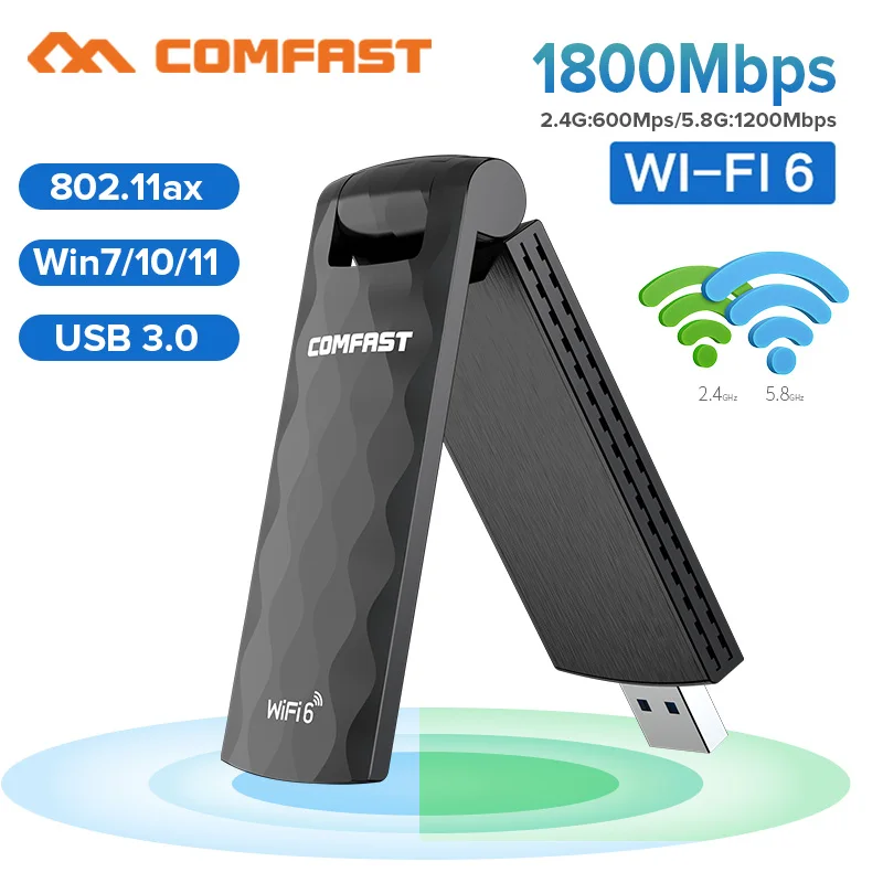 Wifi 6 USB Adapter Wireless Wi-fi Dongle 1800Mbps 2*2dBi Antenna Network Card 5G/2.4GHz AX High Gain WI FI6 Adaptor For Desktop