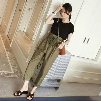 

Women Outfits Summer Set New Style Korean-style Slim Solid Color Tops Harem Pants Set Ensemble Femme 2 Pieces Pantalon Elegant