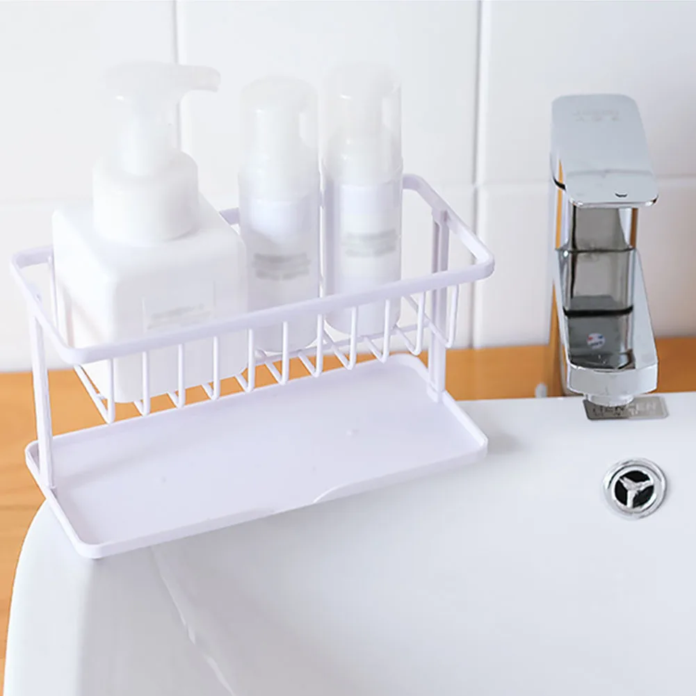 Белый Storage Accessories Double Layer ABS Holder Sink Shelf Wash Stand Bathroom Soap Sponge Organizer Detachable Kitchen Drain Rack - Цвет: Белый