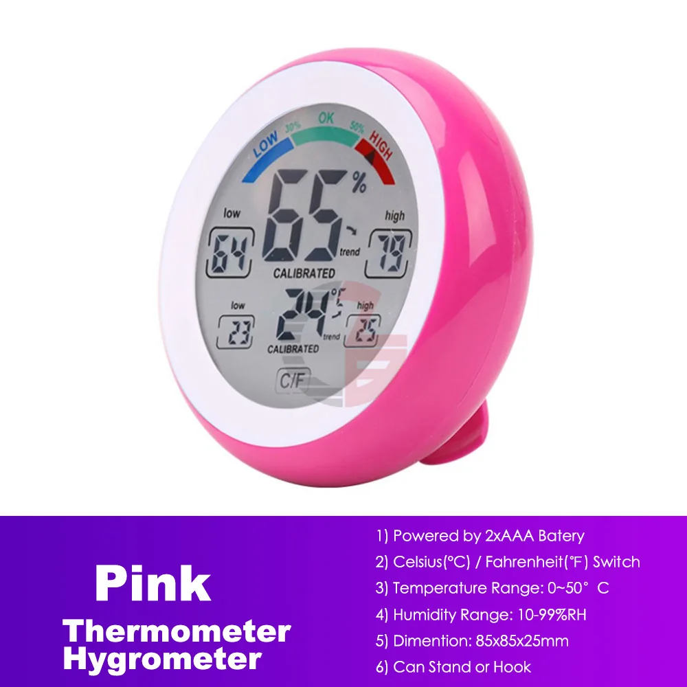 Touch Screen Pink Мини ЖК-цифровой термометр гигрометр холодильник термометр Авто влажность температура тестер детектор магнит крюк - Цвет: Touch Screen Pink