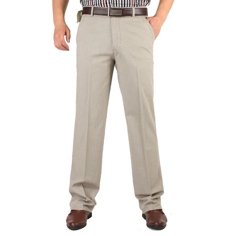 Light khaki Летние новые тонкие мужские повседневные брюки с высокой талией свободные прямые брюки из хлопка и льна мужские повседневные брюки - Цвет: Light khaki