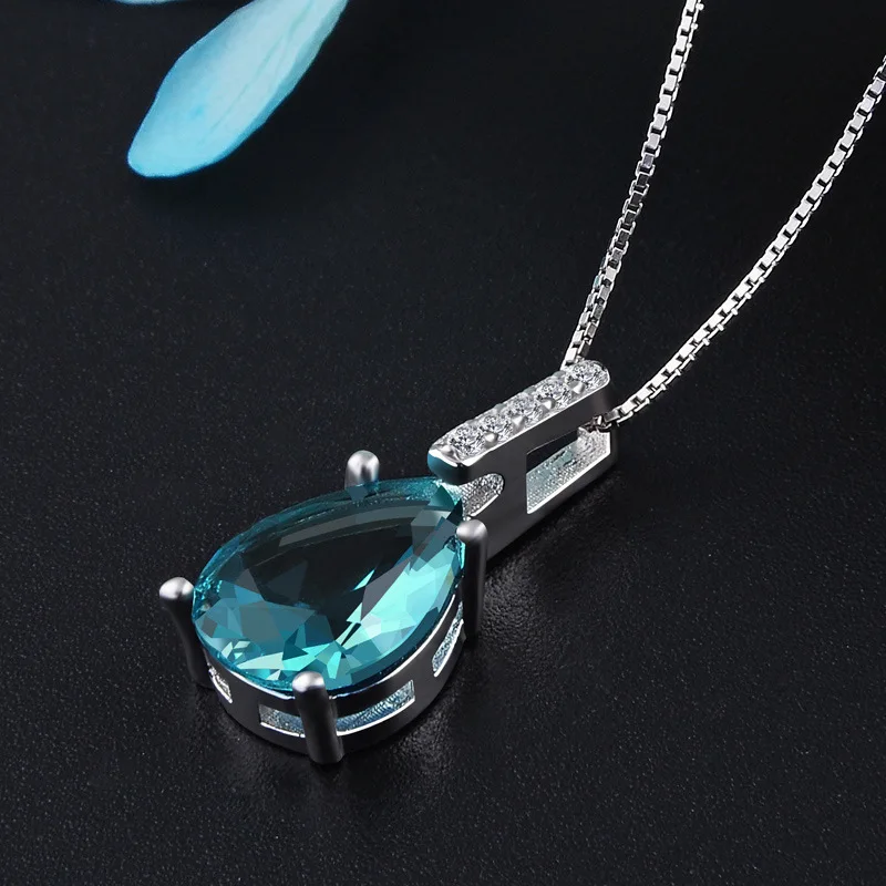 Bague Ringen модное ожерелье с голубыми кристаллами в форме капли воды для женщин, подвеска с драгоценным камнем из пириформы, серебро 925, ювелирное изделие для женщин