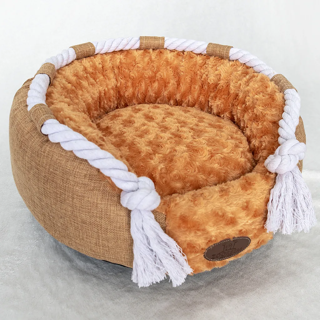 Pet Cat Soft Plush Round Pet Bed Donut Cat Dog Cushion Bed Warm Mat Can Be Machine Washed Waterproof Bottom Autumn and Winter