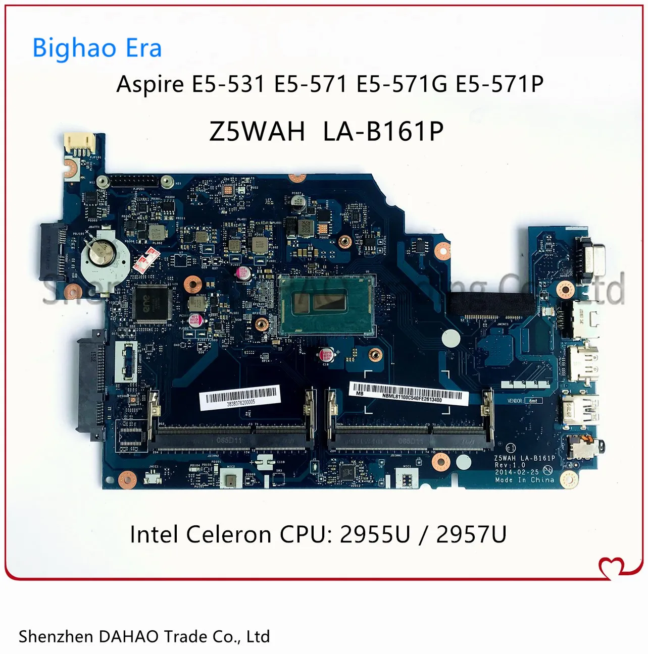 Материнская плата для ноутбука Acer Aspire E5-571G E5-531 системная Z5WAH W/ 2957U 100% Test OK NBML911001