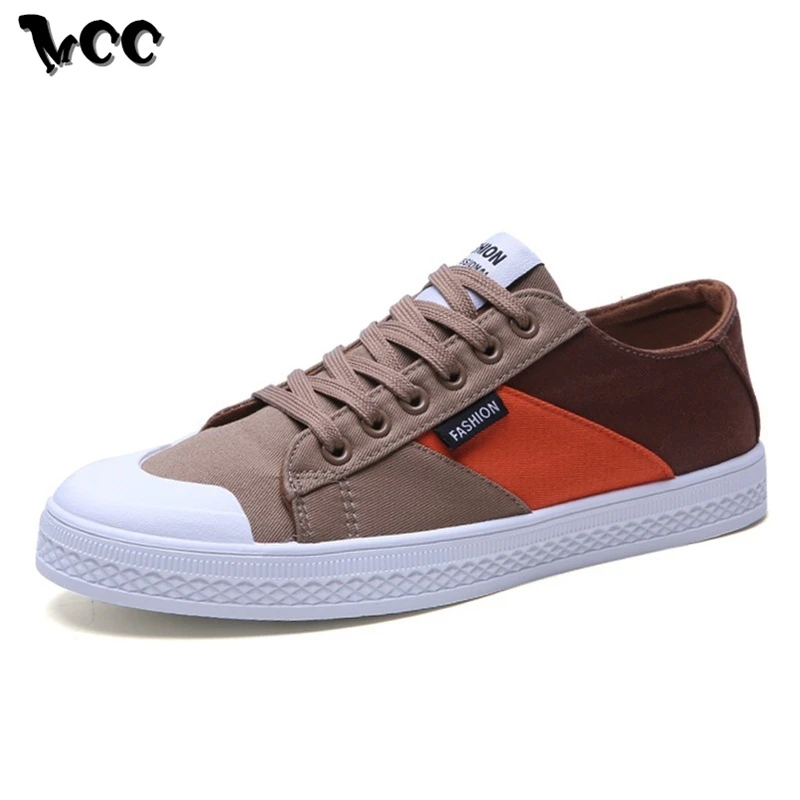 New Men Canvas Shoes Casual Sneakers Stylish Mixed Color Design Adult Male Lace-up Skate Footwear Student Anti-skid Flat | Обувь