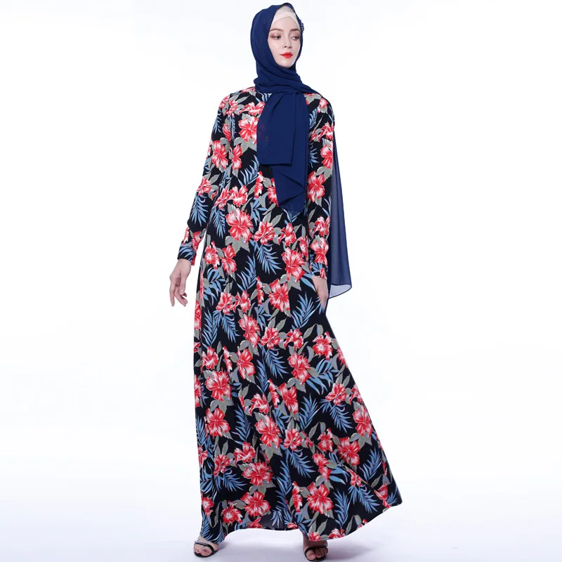 Abayas женская мусульманская одежда с цветочным принтом модные бандажные платья Хиджаб Макси мусульманское платье Бангладеш Кафтан Дубай, Турция Халат