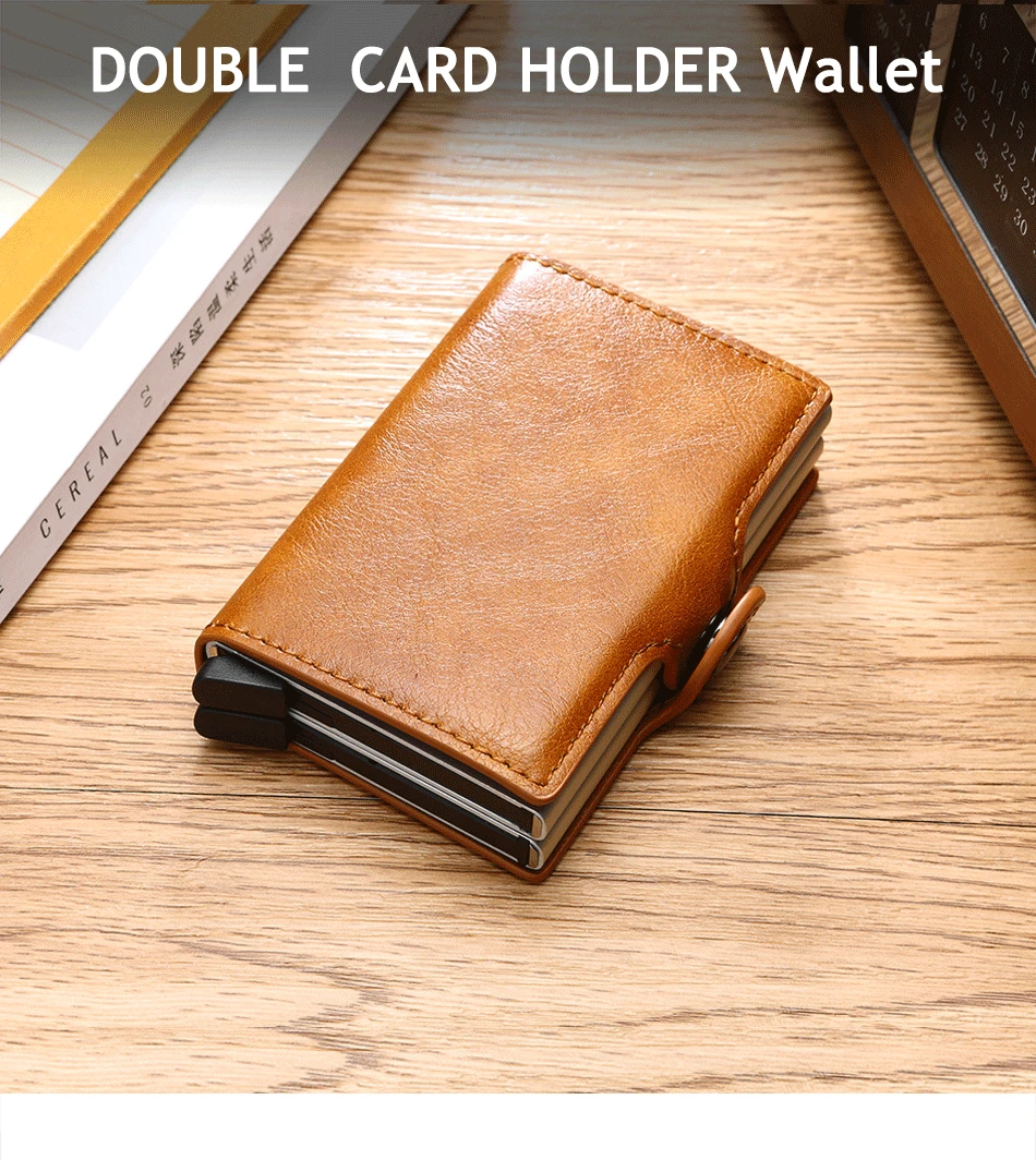 Углеродное волокно, мужской кредитный держатель для карт, двойной кошелек, защита от Rfid, металлический кожаный держатель для карт, карманный Бизнес банк, кредитная карта