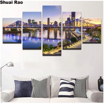 

5pcs/set Europe city Bridge Night Diamond Painting 5D DIY diamond Embroidery 3d Cross Stitch kits Mosaic Landscape home decor,