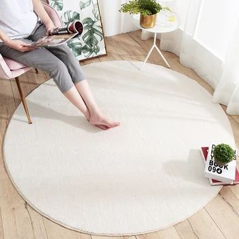 

Modern Round Carpet for Living Room Large Simple Faux Fur Anti Slip Floor Mat Grey Fluffy Imitation Lamb Plush Bed Room Area Rug