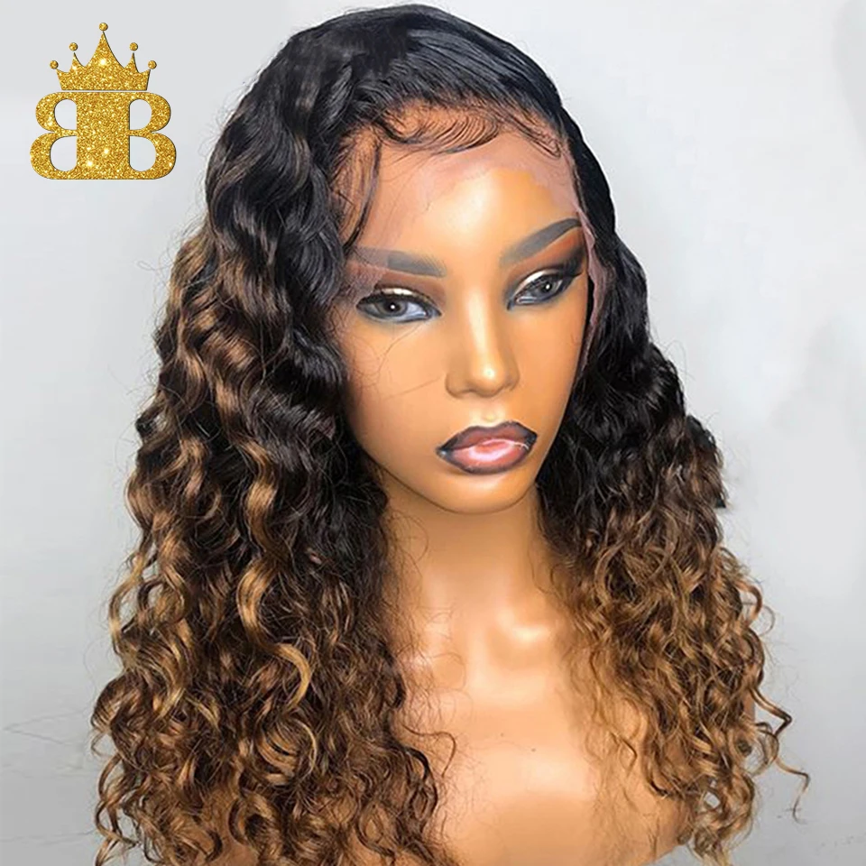 

T1B/27 Colored Ombre Human Hair Wig Short BOB 13x4 Curly Lace Front Human Hair Wigs For Women Black Remy Brazilian Hair BIB