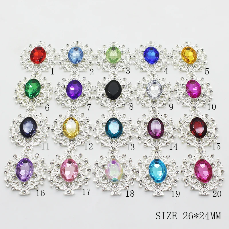 

New 10 Pcs/Lot 26*24mm Alloy Metal Button Oval Rhinestone Acrylic Wedding Party Decoration Matching Jewelry fittings