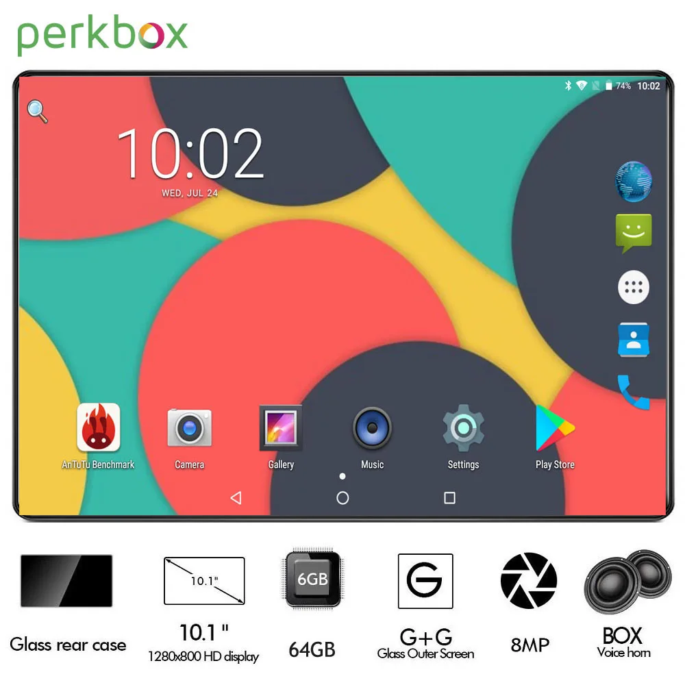 

Perkbox T10 tablet Octa Core Android 9.0 6000mAh battery 6GB+64GB 10inch 1280x800 IPS Screen Dual AI Camera 8MP Wifi GPS Pad