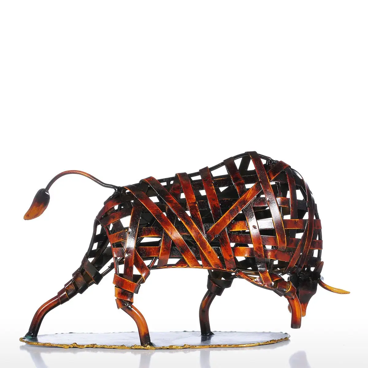 

Metal Sculpture Weaving Cattle Red Iron Sculpture Abstract Figurine Modern Art Home Decor Animal Craft Gift