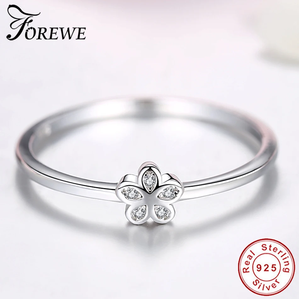 FOREWE Настоящее серебро 925 проба женский прозрачный кристалл CZ ромашка палец кольцо для женщин вечерние свадебные цветочные кольца ювелирные изделия