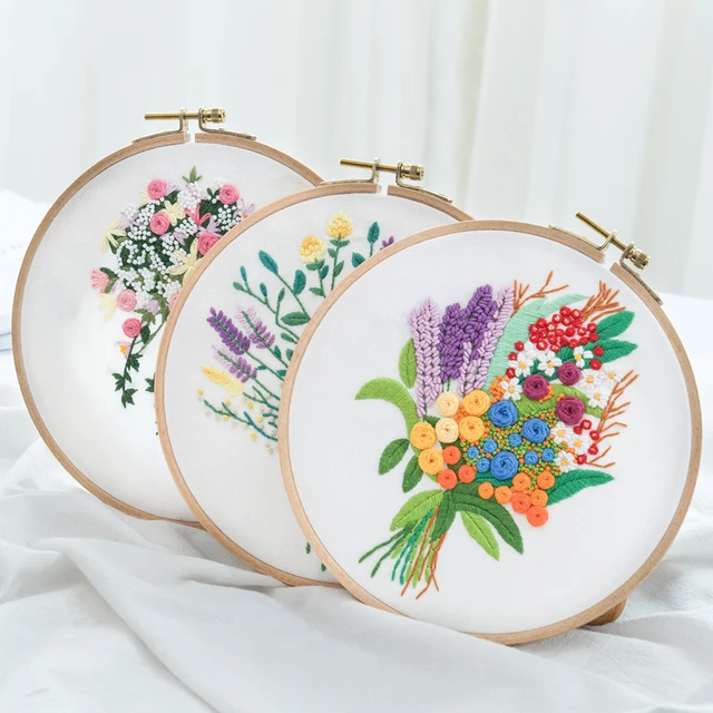 DIY Bouquet Series Embroidery Kit Flowers Plants Pattern Cross Stitch Kits  With Embroidery Hoops For Thanksgiving Mother Day - AliExpress