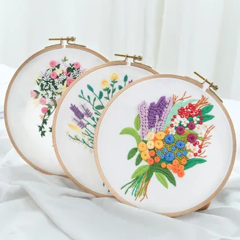 

Colorful DIY Hand Embroidery Starter Kit Flower Printed Needlework Flower Pattern Cross Stitch Needlework Sewing Art Home Decor