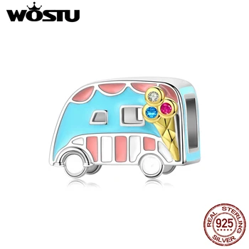

WOSTU Ice-cream Car Beads 925 Sterling Silver Fit Original Bracelet Pendant Enamel Lovely Charms Girls Jewelry Gift FNC163