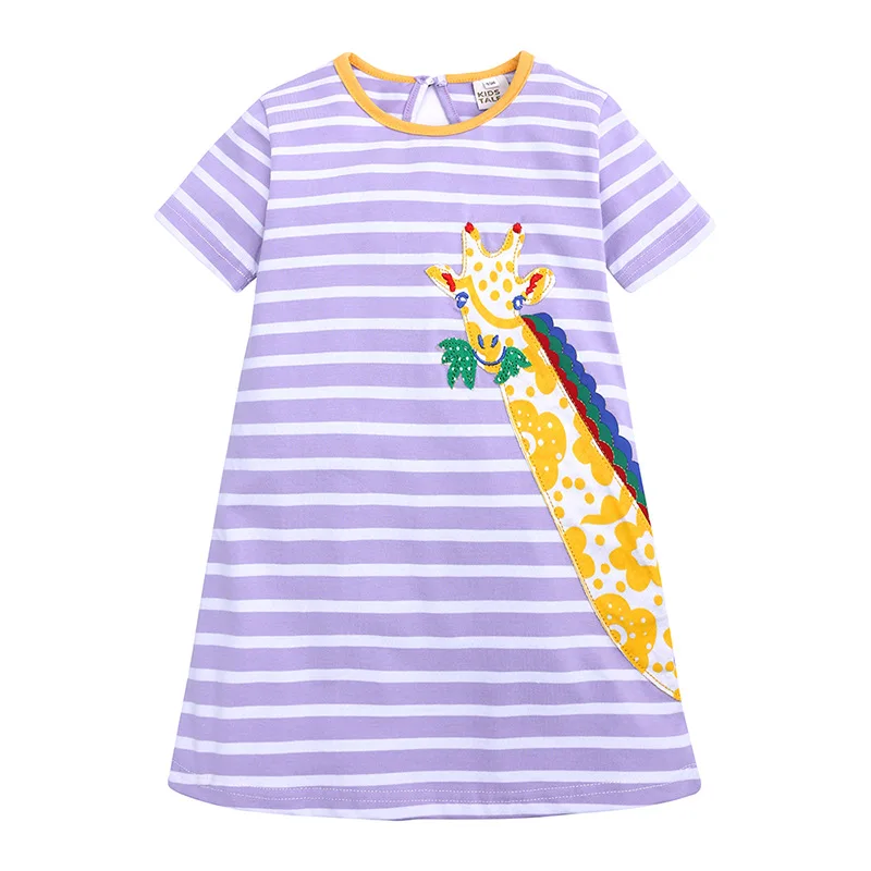 Baby Cotton Summer Dresses Short Sleeve Dress Kids Girls Stripe Cartoon Children's Clothes
