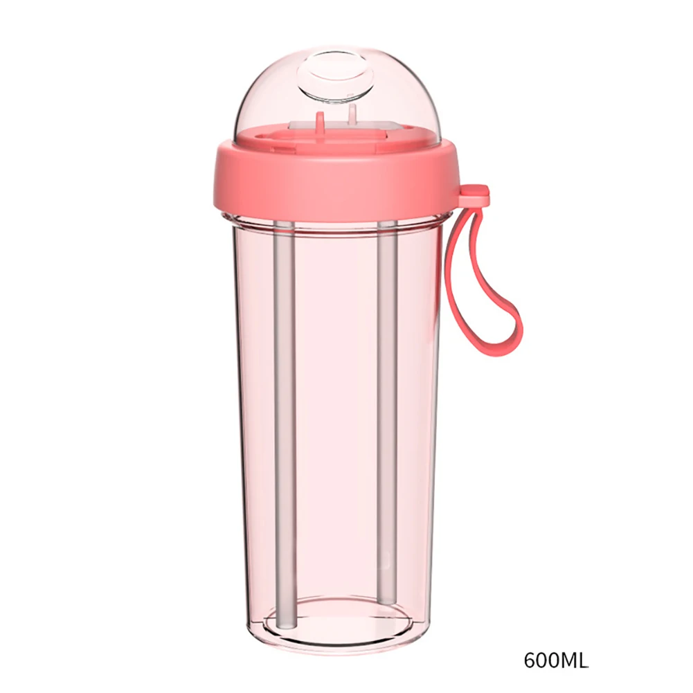 Практичная большая емкость двойная соломинка для коктейлей стеклянная герметичная с ручкой двойная чашка QJS магазин - Цвет: pink 600ml