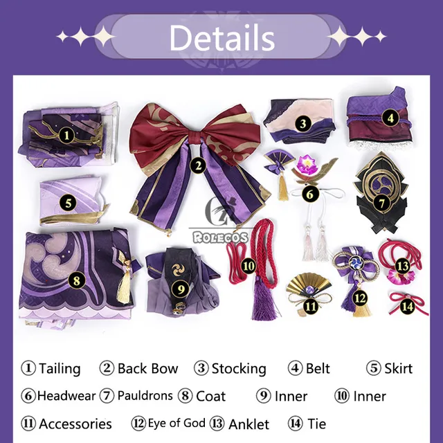 ROLECOS Game Genshin Impact Raiden Shogun Cosplay Costume Baal Raiden Shogun Cosplay Costume Sexy Women Uniform Dress Full Set Raiden Shogun