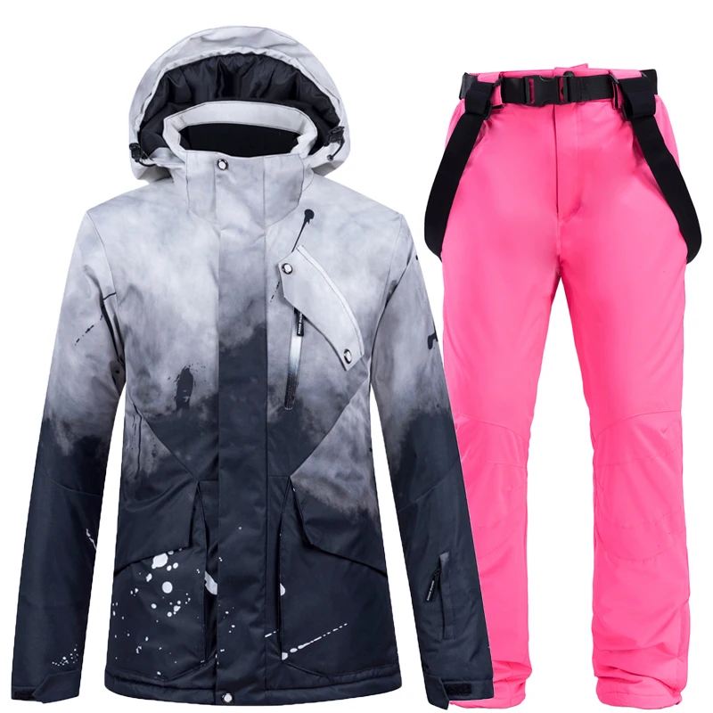 30 Модный женский лыжный костюм, комплект одежды для сноубординга, зимний костюм для спорта на открытом воздухе, водонепроницаемая зимняя куртка+ штаны - Цвет: picture jacket pant