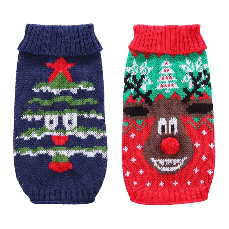 Рождественские аксессуары для домашних животных, теплый свитер (Рождественская елка/олень), вязаная одежда для маленьких и средних собак