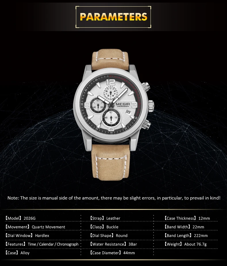 Топ бренд MEGIR, модные спортивные часы для мужчин, роскошные мужские кварцевые часы Chronogragph, часы с кожаным ремешком, армейские военные наручные часы 2026
