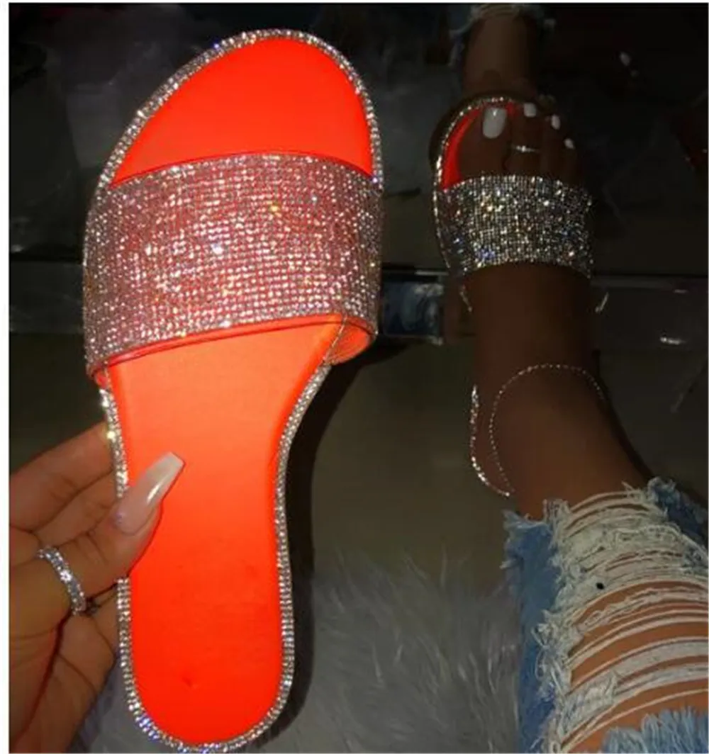 Bling Woman Summer Rhinestone Slippers Beautiful Sandals Open Toe Outdoor Casual Sexy Slippers Elegant Sandals