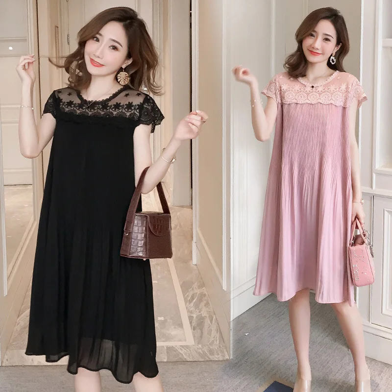 

Maternity Clothes 2019 Summer New Style Korean-style Fashion Pleat Lace Loose And Plus-sized Pregnant Women Dress