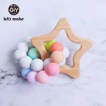

Let's Make Baby Rattle Beech Wooden Star Silicone Beads Food Grade Teething Toys Baby Toys Rattles For Kids To A Year Montessori