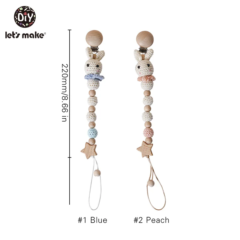 Let's Make Pacifier Chain 1pc Baby Teeting Chains Crochet Rabbit Panda Beads Wooden Clips Wood Teether Tiny Rod Kids Dummy Clips 4