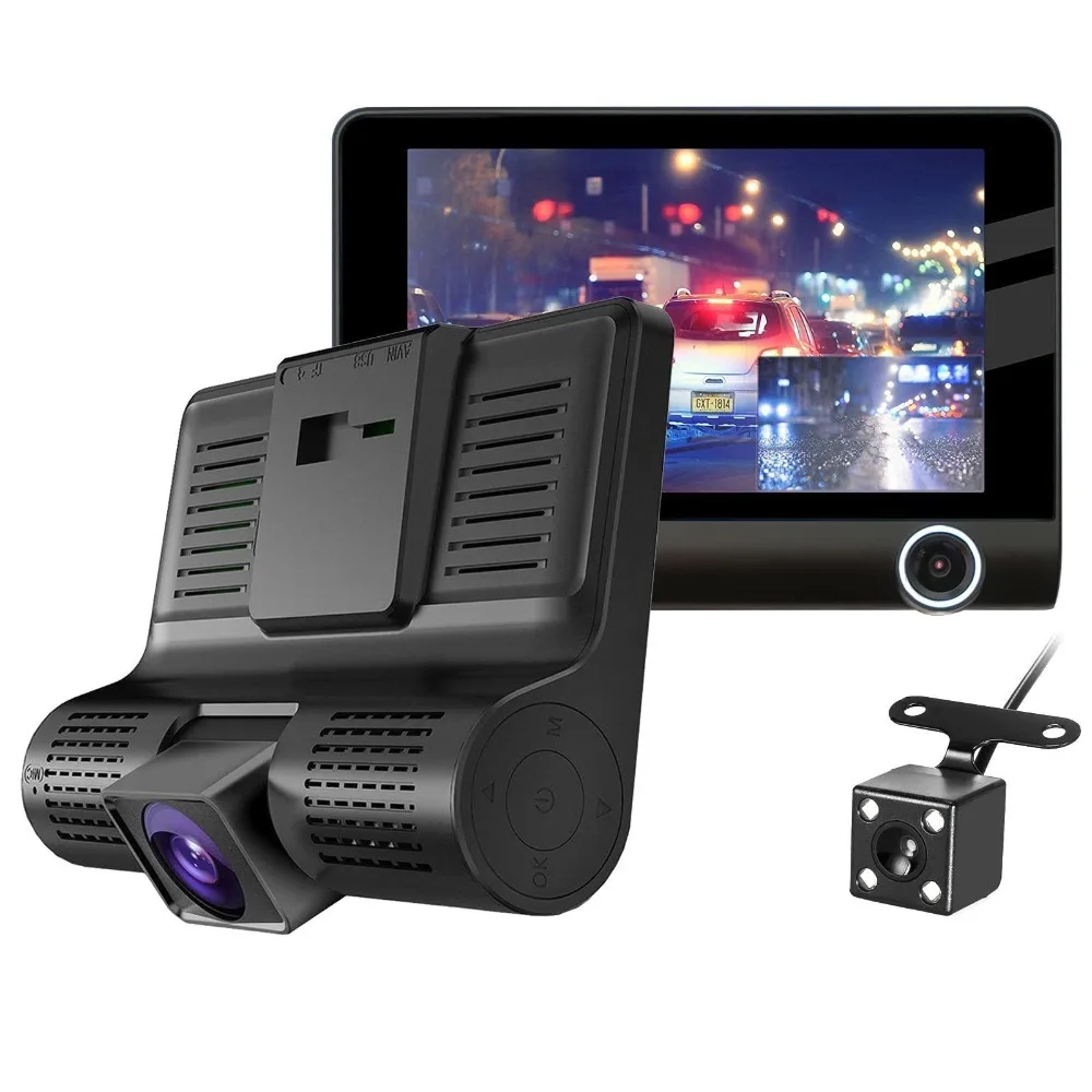 4,0 дюймовый ЖК-экран 170 градусов с двумя объективами Dash camera HD 1080P Автомобильный видеорегистратор Камера ночного видения заднего вида g-сенсор циклический видеорегистратор