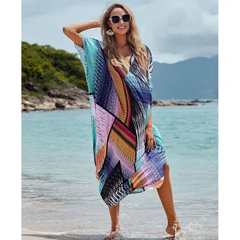 

Colorful Sexy Boho Dress Bikini Cover up Plus size Long Beach Cover up Robe Sarong Beachwear Swimsuit cover up vestido de mujer