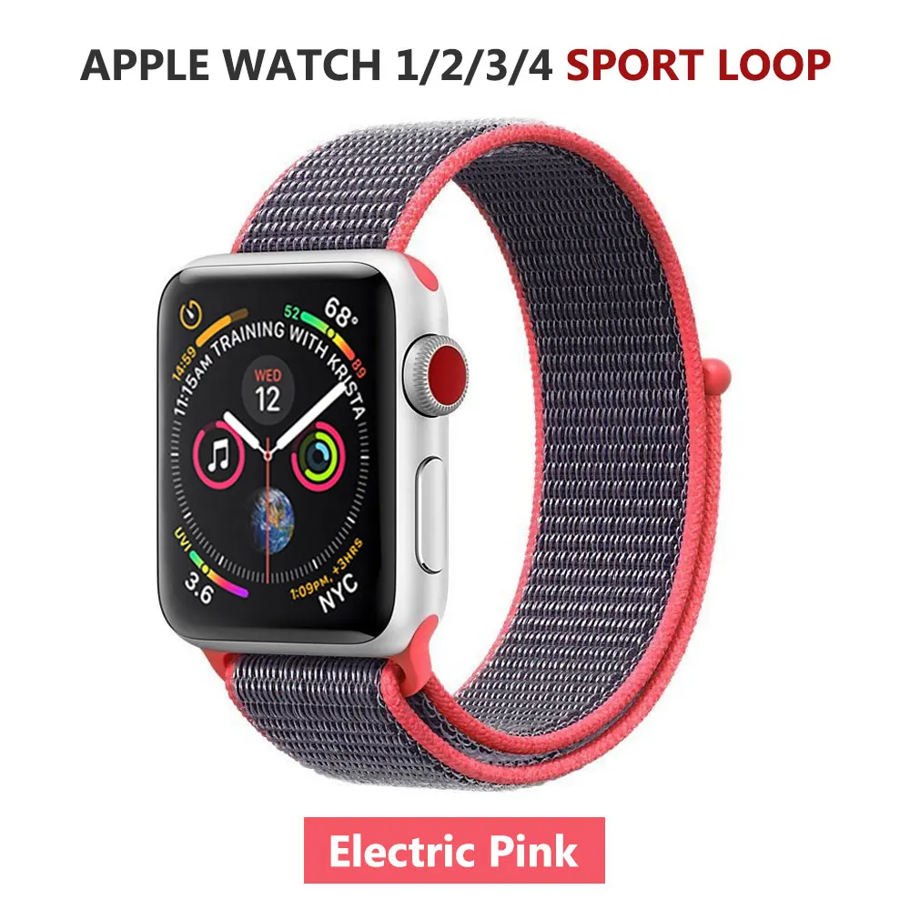 Спортивная петля нейлоновый ремешок для Apple Watch серии 5 40 мм 44 мм серия 4, браслет ремень нейлоновый тканый наручный ремешок для iWatch 38 42 - Цвет ремешка: Electric-Pink