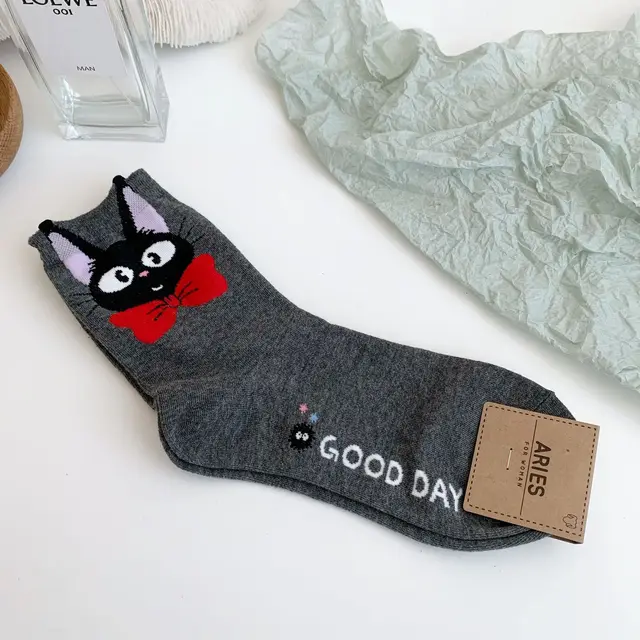Cartoon Cat Cute Socks Women No Face Man Sock Totoro Funny Fashion Anime Spring Autumn Sweat Absorption Gray Classic Cotton Sock 402
