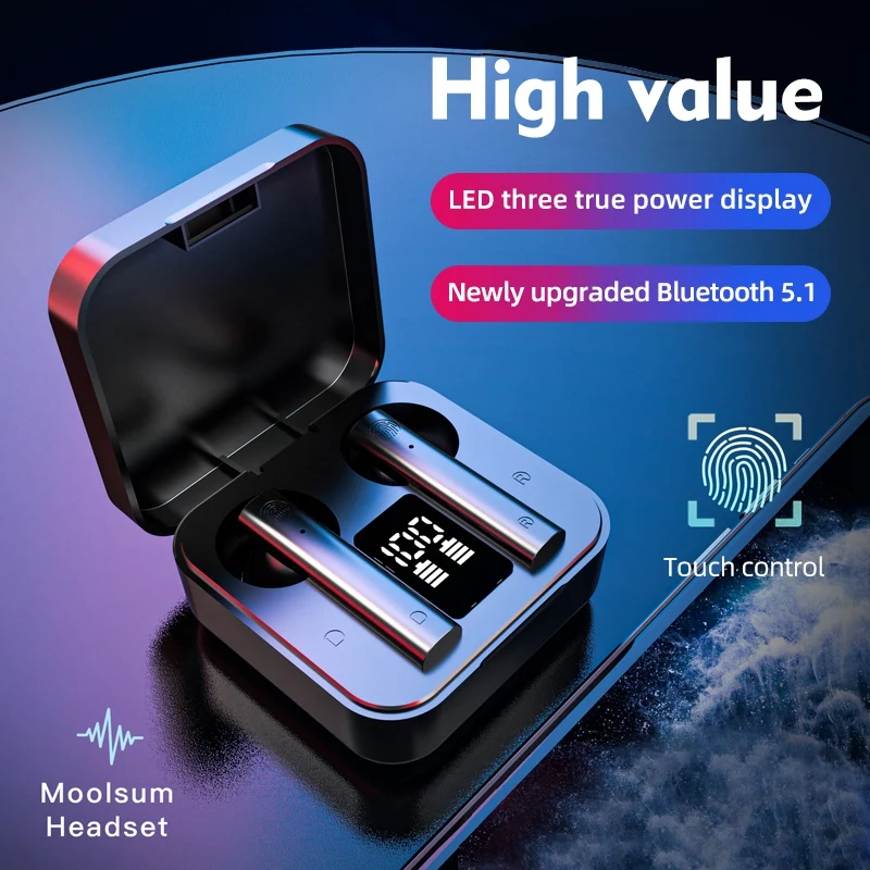 Bluetooth 5 1 TWS Earphone Wireless Press Earbuds Headset LED Display 1500MAh Charge Case for Smart Phone