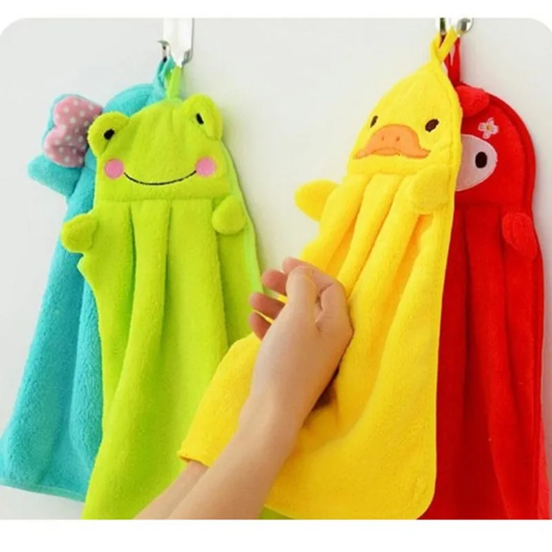 Toalla de baño de felpa suave para bebé, Toalla de baño colgante con dibujos de animales, toalla de mano guardería