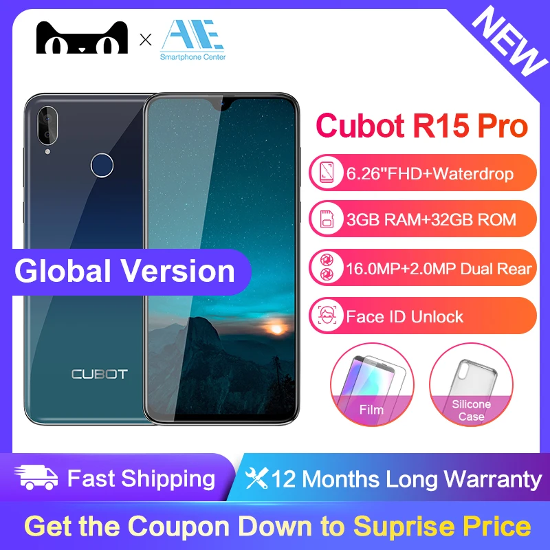 Cubot R15 Pro Android 9,0 Pie 6,2" полный экран 3 ГБ+ 32 ГБ смартфон Двойная камера 16MP Cellura 4G LTE 3000 мАч мобильный телефон