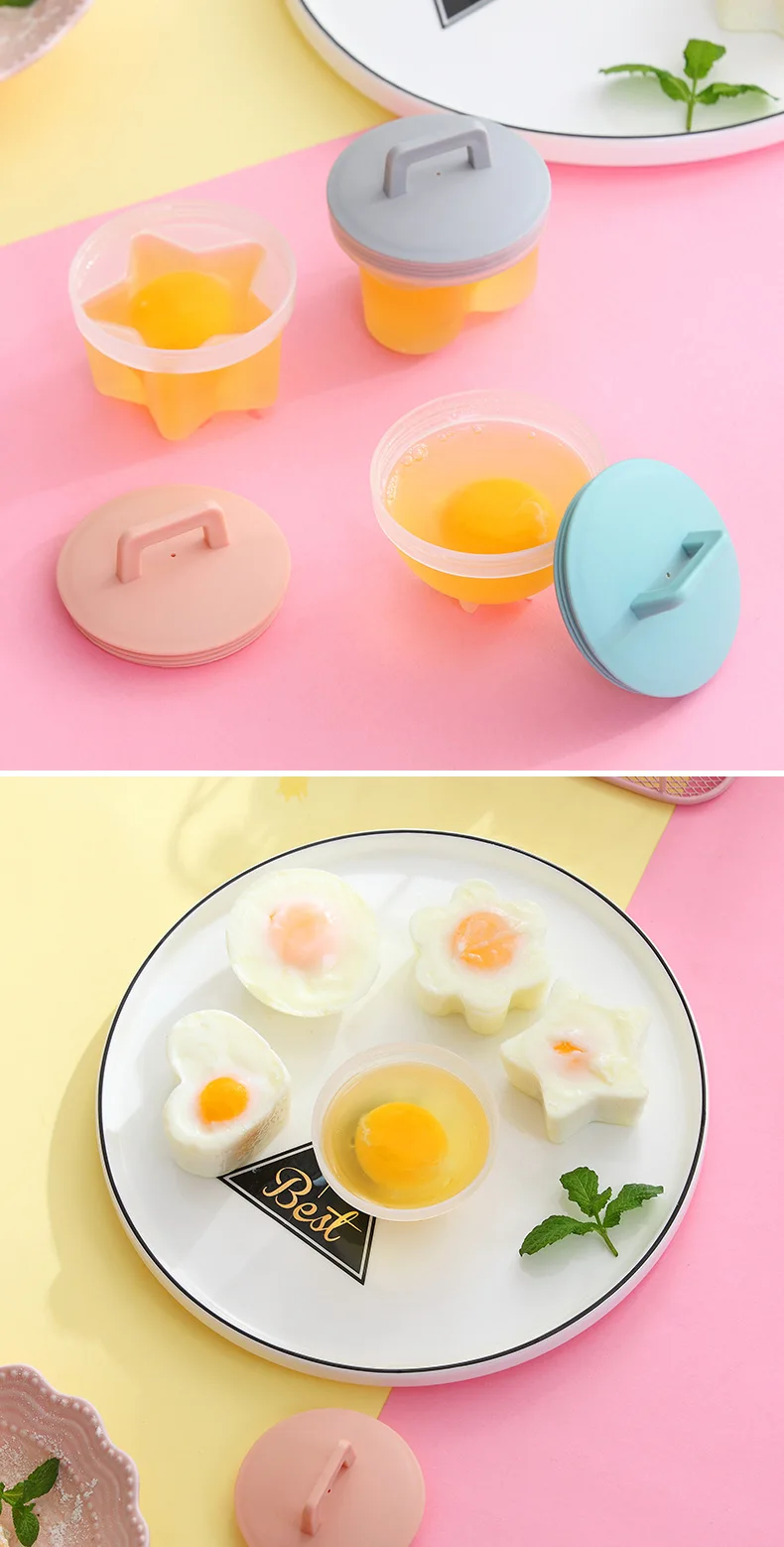 4Pcs/set Plastic Cute Egg Poacher Poaching Pods Egg Mold Cooker Boiler Kitchen Cooking Tools Pancake Maker with Lid Brush