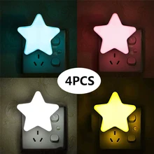 

4 Pcs Star LED Plug-in Night Light For Kids Light Sensor Controlled Dusk to Dawn Plug-in Wall LED Night Lights Bedroom Lamps