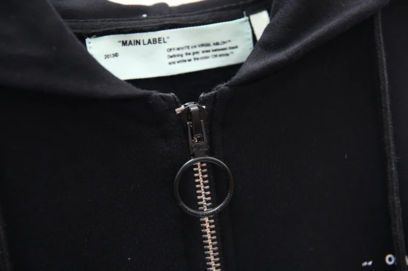 OFF-WHITE OW Высококачественный Свободный свитшот на молнии с капюшоном пальто махровая ткань толстовка