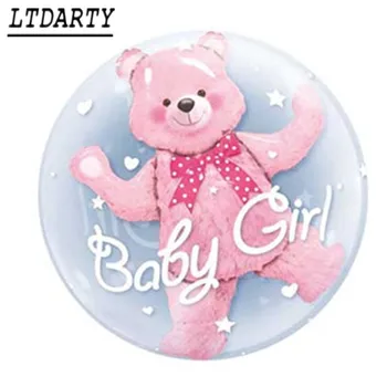 

10pcs 24inch baby boy bear or girl blue pink bubble bear double foil balloon birthday baby bath decorations children toys ball