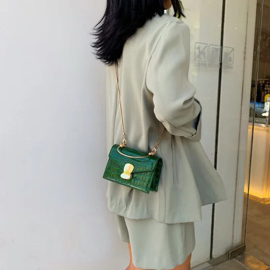 CROWDALE с каменным узором из искусственной кожи сумки через плечо для женщин мини-сумка через плечо с металлической ручкой женские дорожные сумки - Цвет: Small Green