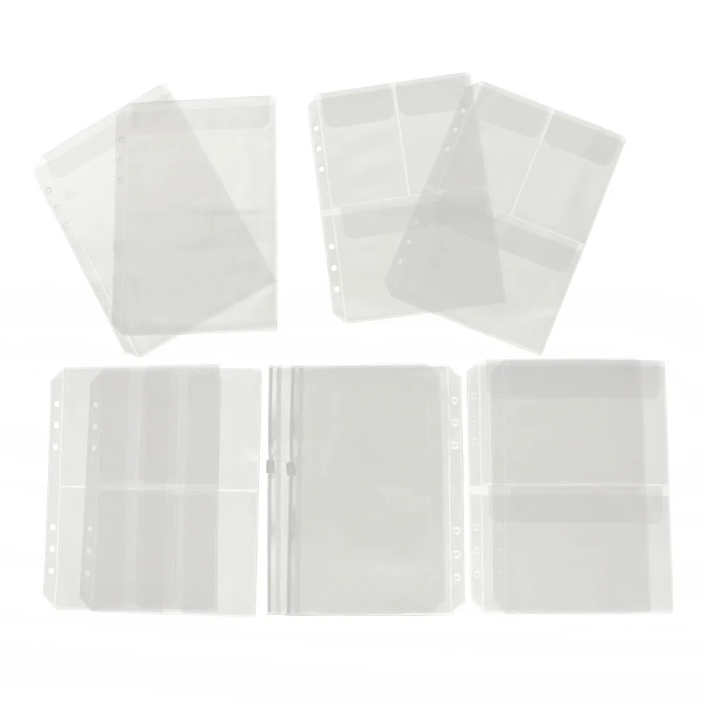 10Pcs A5 Clear PVC Binder Pockets Fit for 6 Rings Notebook Documents Cards