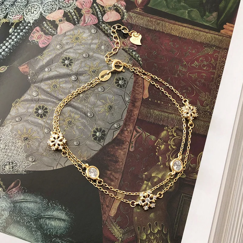 

Double Layer Snowflake Bracelet Fine Luxurious Jewelry 925 Sterling Silver Bracelet For Women Pulseras Plata De Ley 925 Mujer