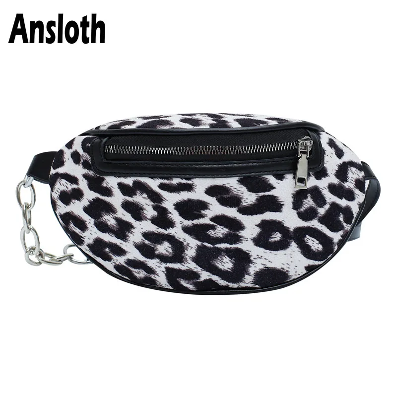 

Ansloth Leopard Pattern Waist Bags Women Bags Quality PU Leather Fanny Bags Laides Fashion Waist Packs Female Chest Bags HPS766