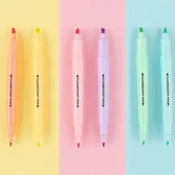 Marqueurs Fluorescents à Double Tête pour Étudiant, 6 Pièces par Set Style de Dessin Pastel, Fournitures Scolaires, pour bureau, Papeterie Mignonne 